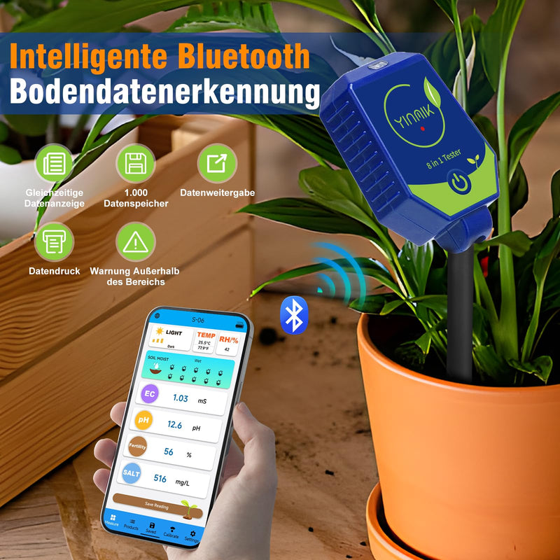 YINMIK Soil pH Moisture Meter Plants Conductivity pH Meter | Digital 8 in 1 pH Moisture EC TDS Salt Content Light Fertility Humidity Temperature Meter Blue