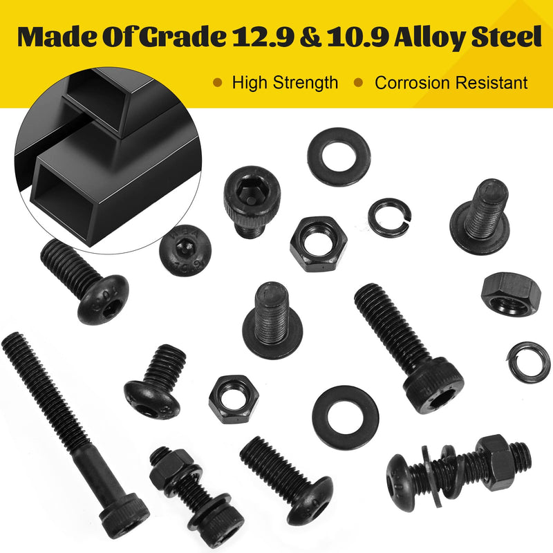 [Australia - AusPower] - 2300PCS M3 Screws with Nuts Assortment Kit and 272PCS M5 Hex Socket Head Bolts Assortment Kit, 12.9 & 10.9 Grade Alloy Steel Black Zinc Plated Screw for 3D Printer,DIY 