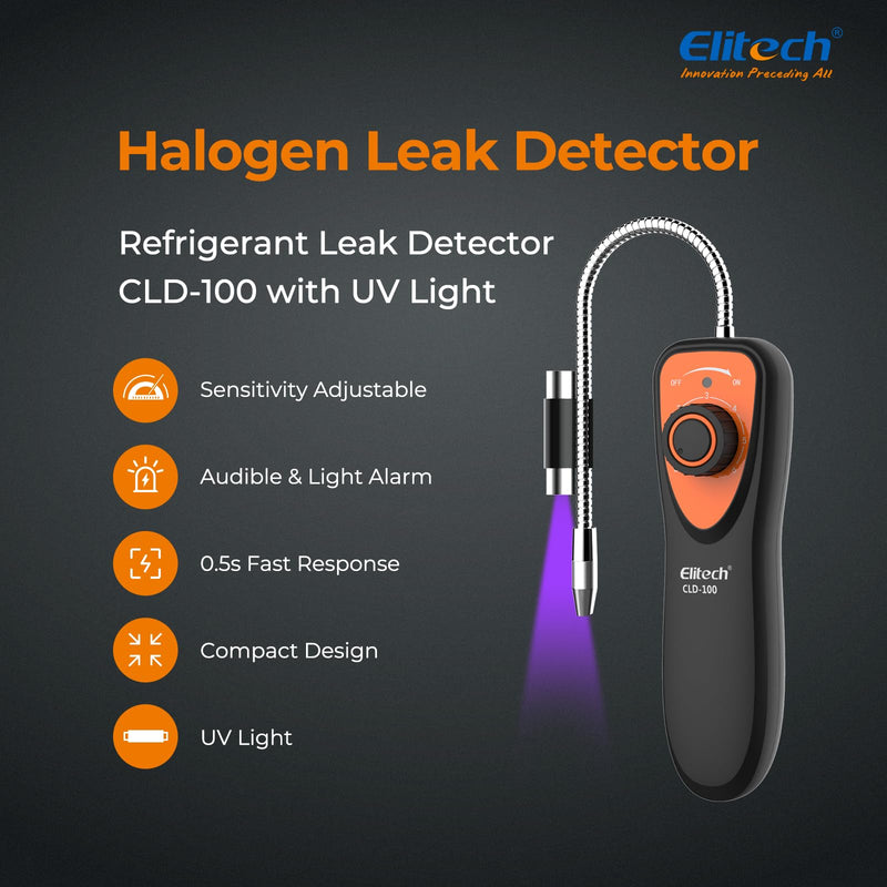 [Australia - AusPower] - Elitech Refrigerant Leak Detector, CLD-100 Freon Leak Detector Car HVAC Halogen Refrigerant Leak Detector CFCs HCFCs HFCs CLD-100-UV 