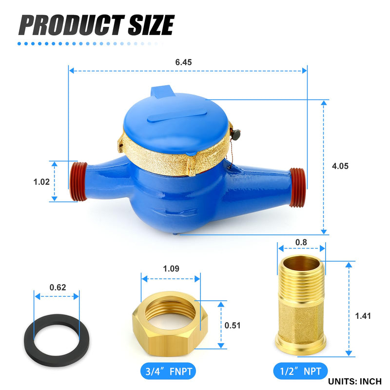 [Australia - AusPower] - MEANLIN MEASURE 1/2" NPT Couplings Water Meter Cold Water Meter for Garden or Home, Measuring in Cubic Meter 