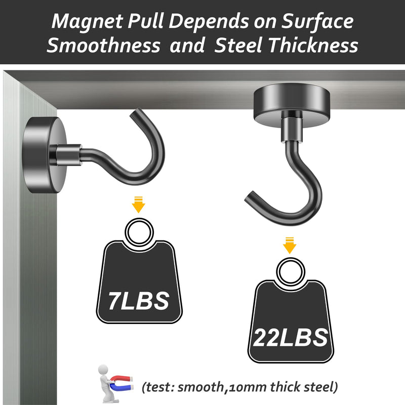 [Australia - AusPower] - VNDUEEY 10 Pack Black Magnetic Hooks, 22Lbs Strong Magnet Hooks for Hanging, Magnetic Hook Heavy Duty, Fridge Magnets Neodymium with Hooks for Cruise, Kitchen, Workplace, Office and Garage 10 Pack - 22LBS 