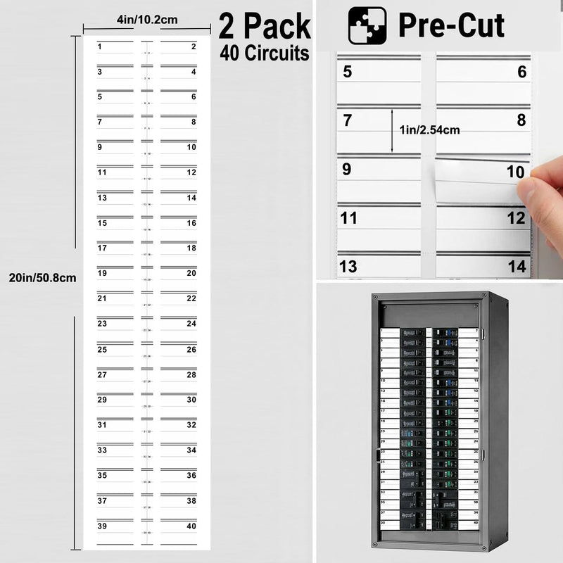 2 Pack Circuit Breaker Box Labels - 1" 40 Circuits Electrical Panel Directory Stickers, Self-Adhesive Waterproof Vinyl Fuse Box Labels for All Load Centers & Electric Panels