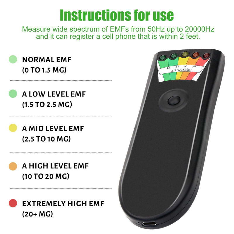 [Australia - AusPower] - EMF Meter, Handheld LED EMF Magnetic Field Ghost Hunting, Paranormal Equipment Tester 50Hz-20,000Hz Black for Home, Office & Outdoor Inspections 