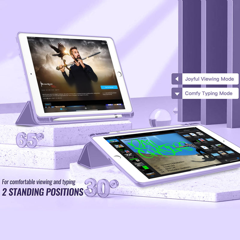 [Australia - AusPower] - iPad 9th Generation Case 2021/iPad 8th Generation Case 2020 10.2 Inch with Pencil Holder, iPad 7th Gen 2019 Case with Clear Transparent Back, Auto Wake/Sleep Cover(Clove Purple) Clove Purple 