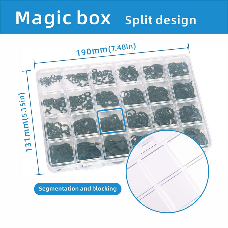 [Australia - AusPower] - 324Pcs E-Clips Assortment Set(2.0mm-12mm) and External Retaining Rings, Snap Rings Assortment Kit,C Clips Assortment (M5-M16),Carbon Steel Circlip 24 Sizes Black Carbon 324pcs e-clips+c-clips 