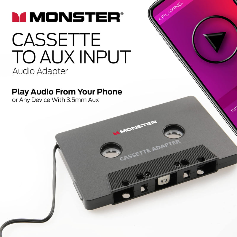 [Australia - AusPower] - Monster Cassette to Aux Audio Adapter for Car, Compatible with Devices Featuring 3.5mm Aux Port, Music Playback, Hands-Free Calls, Xtreme Easy DIY Installation, Plug and Play 