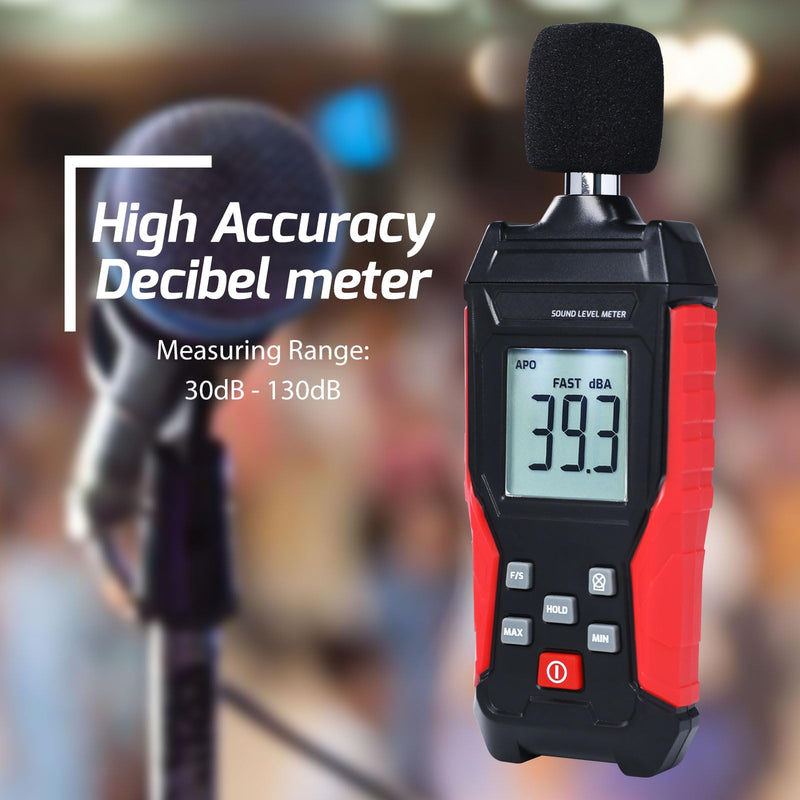 Dezibel Meter, Digital Sound Level Meter 30-130dB Digital Audio Noise Meter with Max/Min, LCD Backlight Display, Sound Detector, Sound Level Meter for Home, Office, School black