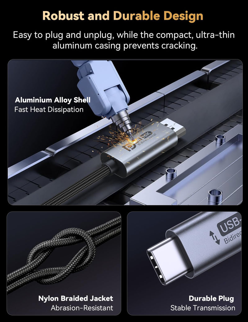 Bidirectional USB C to DisplayPort 2.1 Cable, 16K DisplayPort to USB C Cord 6.6ft, 16K@60Hz 8K@240Hz/120Hz Premium Aluminum Plug & Play Compatible with MacBook Pro/Air, Laptop, Graphics Card 6.6 ft