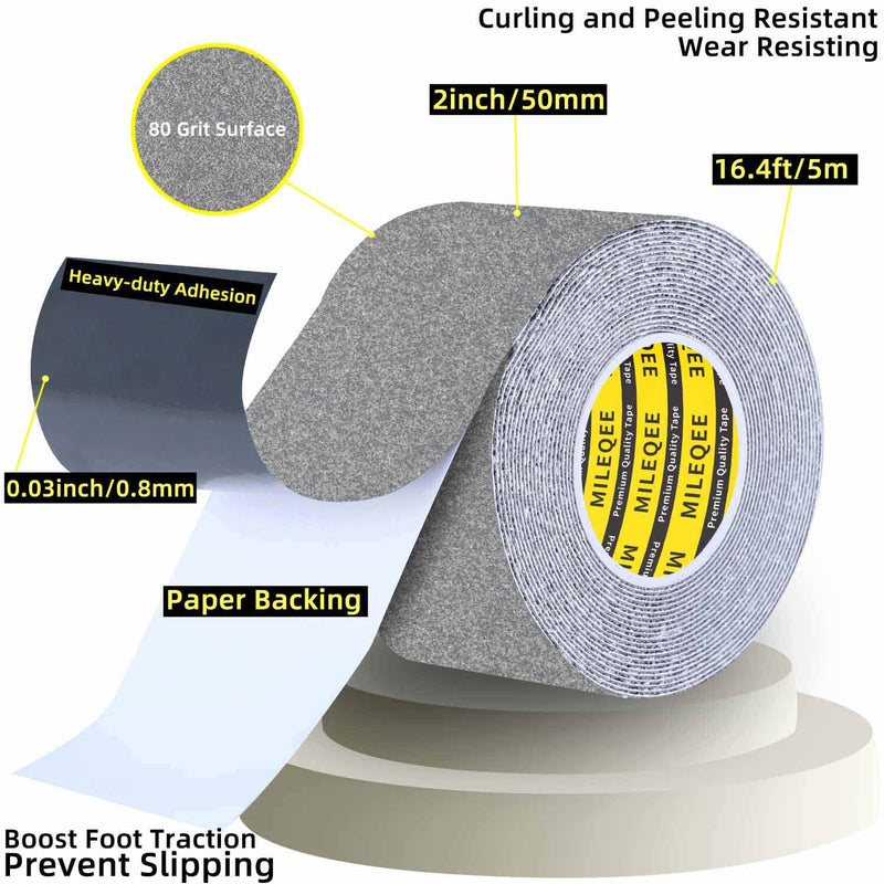 Anti Slip Tape, 2in x 16.4ft Non Skid Frosted Tape for Stairs,Hardwood Floor,Indoor and Outdoor Stair Steps Treads, Non Slip Traction Strip, Safety Walk Waterproof, Prevent Slipping,Grey 2inch x 16.4FT Gray