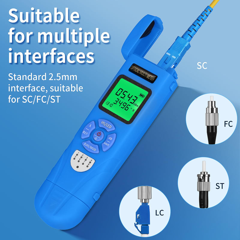 [Australia - AusPower] - Rechargeable Optical Power Meter L-C50-15 mini Optical Power Meter All-in-one Machine, Suitable for SC/FC/ST/LC Interface Four in one Function, Built-in RJ45 Network Testing, with 1 FC-LC Adapter blue L-C50 15 
