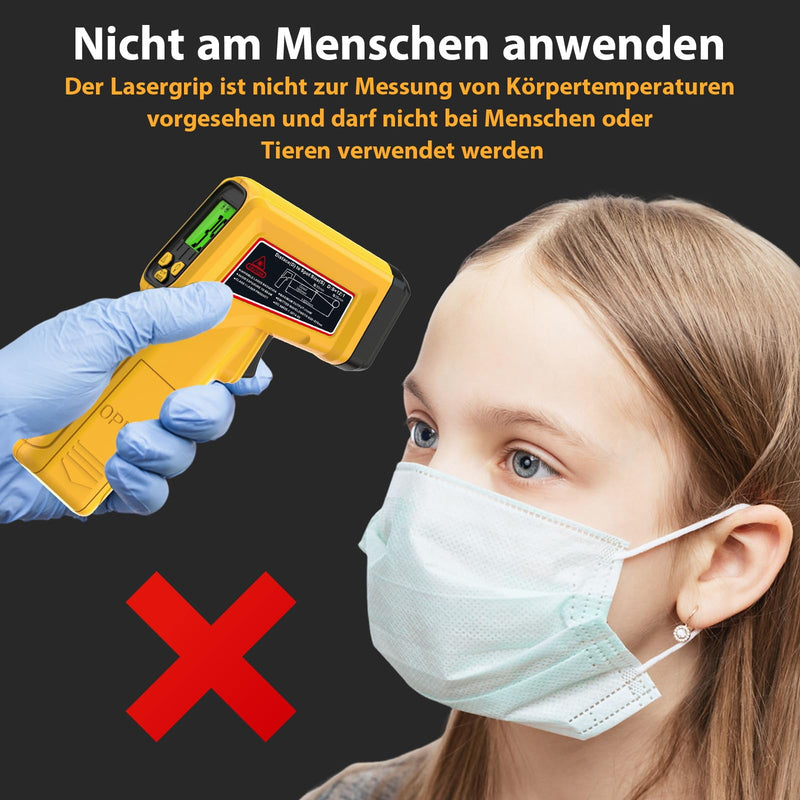 Infrared Thermometer Non-Contact Laser Temperature Meter -50℃~530℃ | Digital Infrared Laser Thermometer for Cooking, Grill, Fridge, Air Conditioning, Car & Industry, Adjustable Emissivity yellow