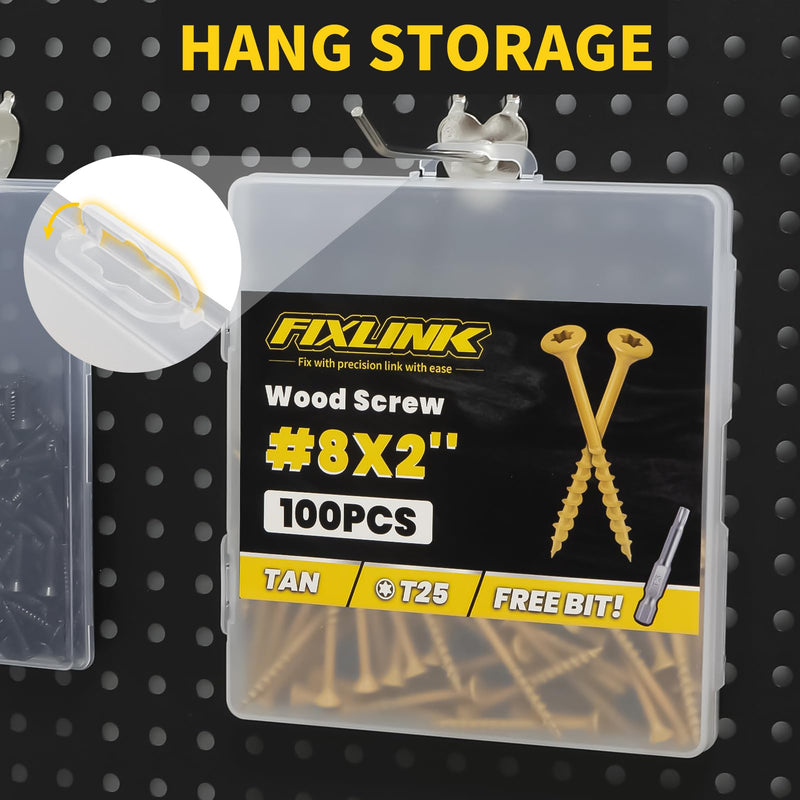 [Australia - AusPower] - Wood Screws 2 Inch, FIXLINK Deck Screws #8 x 2", 100 PCS, Epoxy Coated, T25 Star Bit above 1000 Hour Salt Spray Coating Outdoor Decking Screws Excellent Rust Resistant for Outdoor Wood Fence #8 x 2" 