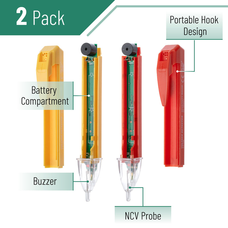 [Australia - AusPower] - Mr. Pen 2 Pack Non Contact Voltage Tester - Red & Yellow, Electric Tester Pen, Voltage Detector 