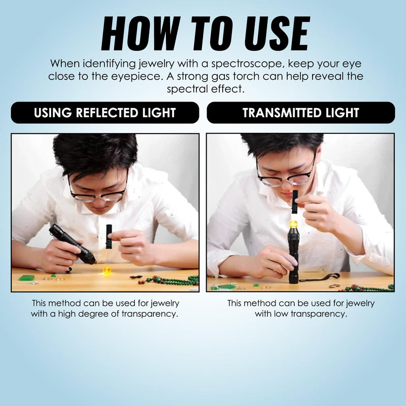 [Australia - AusPower] - Prism Spectroscope Focusing Gem Spectroscope Gemstone Identification – Adjustable Focus, Optical Glass, Aluminum Body, 400-700nm Range for Gemologists Jewelers Gem Testing Tool 