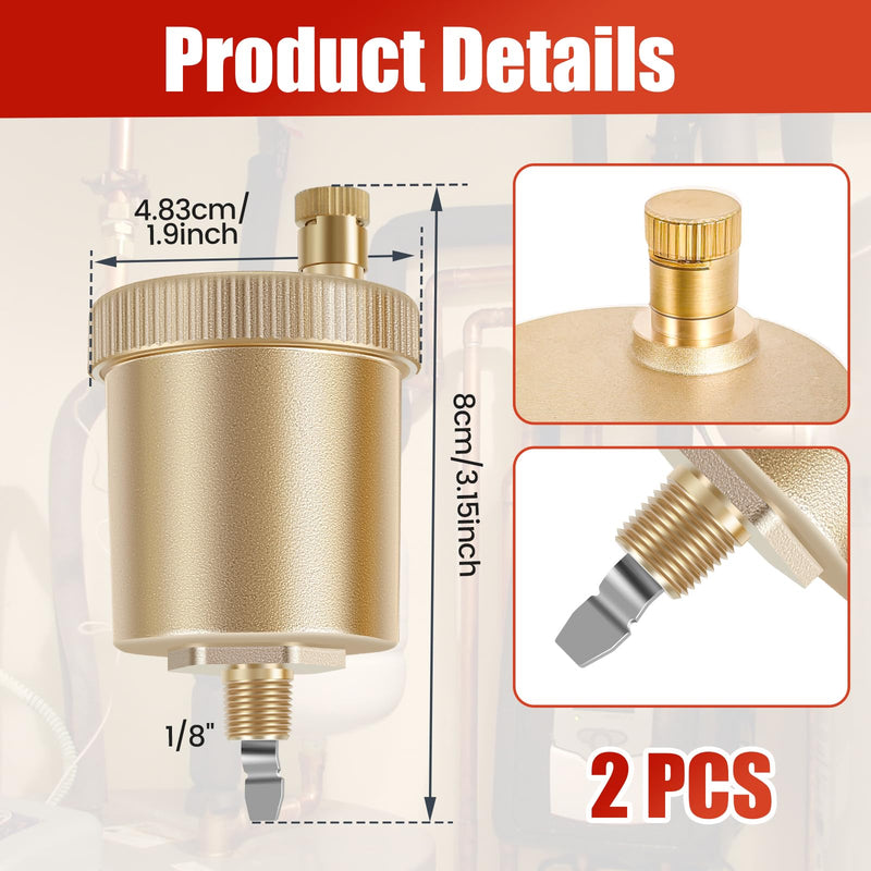 [Australia - AusPower] - 2 PCS 1/8 Inch Automatic Air Vent Valve, Brass Automatic Air Bleed Vent, Float Valve Kit for Hot Water Radiators Heating System 2 pcs 
