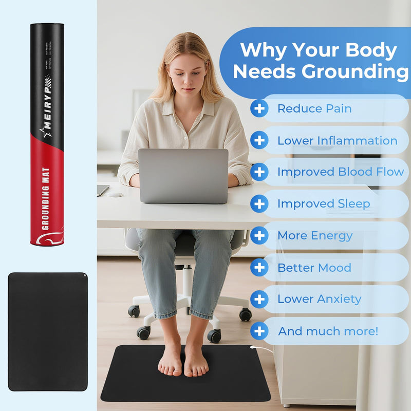 [Australia - AusPower] - Professional Grounding Mat with Carbon Fiber Technology | 24"x16" Indoor Earthing Pad + 15ft Medical-Grade Cord | Cellular Energy Renewal & Inflammation Support 