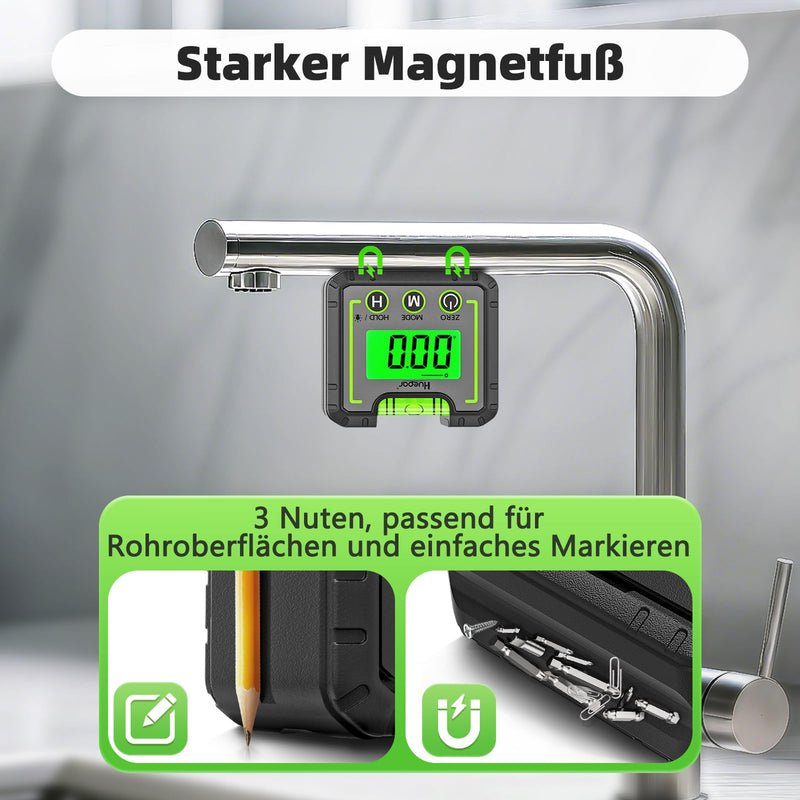 Huepar Digital Spirit Level, Mini Electronic Protractor, Digital Level Box with V-Groove Magnetic Base & Backlight, LCD Chamfer Gauge, Inclinometer for Carpentry, Construction, 0~360° AG01