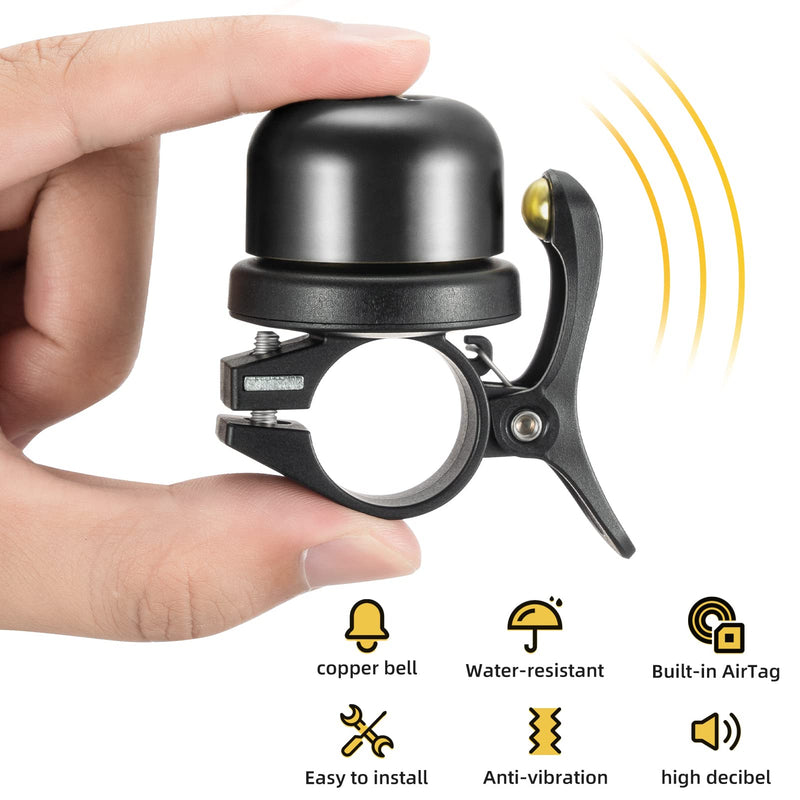 [Australia - AusPower] - ROCKBROS Bike Bell for Apple AirTag Hidden Bike Mount Bike AirTag Holder GPS Tracker Bike Bell Anti-Theft for Adults Suitable for 0.87''/22.2, 1''/25.4, 1.25''/31.8mm Diameter Handlebar 0.87''/22.2mm Black 