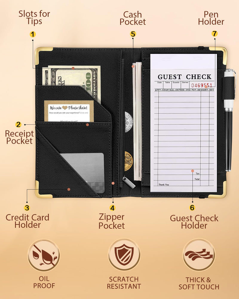 [Australia - AusPower] - Server Book for Waitress Cute Serving Books with Zipper Pocket Accessories Leather Server Check Book Restaurant Waiter Server Booklet Organizer Ticket Book Holder Cherry 