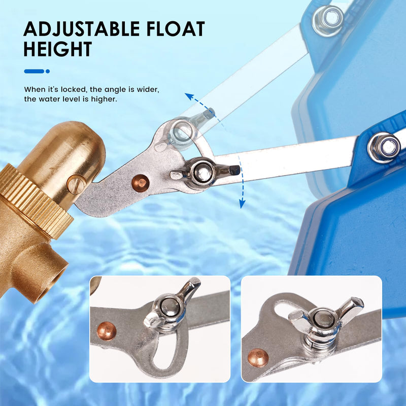 1/2 inch Brass Float Valve, Water Float Ball Valve with Adjustable Arm, Automatic Fill and Shut Off Water Tank Float Valves for Ponds, Water Trough, Aquaculture, Reservoir (2, blue) 2