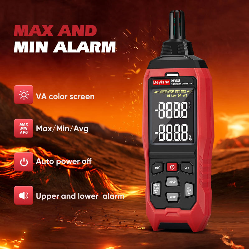 [Australia - AusPower] - Industry Temperature Humidity Meter High Precision and High Rate Hygrometer with Ambient, Relative Humidity, Dew Point, Wet Bulb Thermometer, Min/Max Hold ±1°F and ±3% RH, 8000 Data Records 