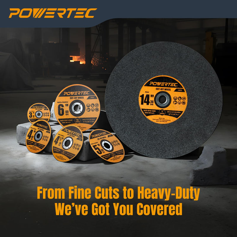 [Australia - AusPower] - POWERTEC 4" Cut Off Wheels 25 Pack, 1/16" Thick with 5/8" Arbor, Metal & Stainless Steel Cutting Wheel for Angle Grinder, Iridium-Coated Aluminum Oxide 60 Grit (14018) 4" Cut Off Wheels 1/16" Thick, 5/8" Arbor 