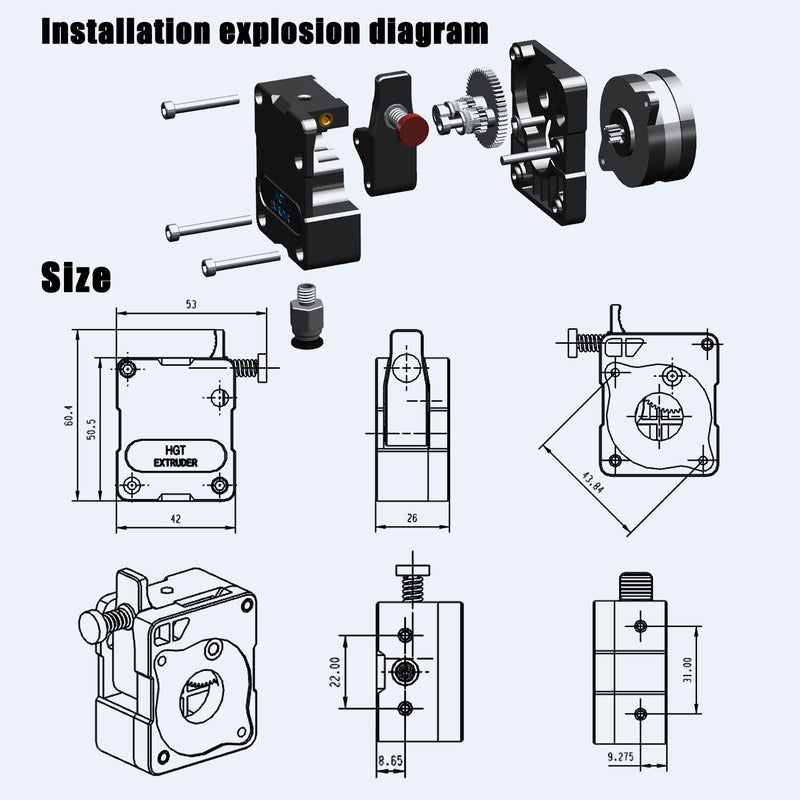 Update Universal Super Light HGT Extruder w/ NEMA14 36MM Stepper Motor Hardened Steel Dual Gears Bowden Direct Drive for Ender 3 V2 PRO 5 Plus CR10 CR10S CR6 SE 3D Printer