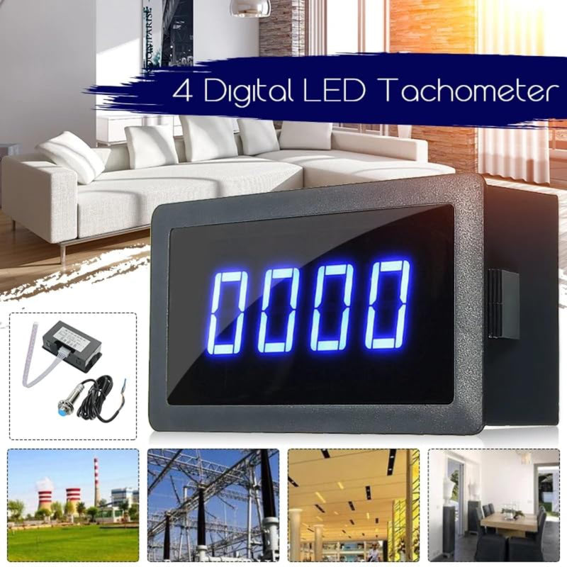 [Australia - AusPower] - Ticfox 4 Digital LED Display Tachometer, Speed Display Speedometer, RPM Speed Meter with Hall Proximity Sensor NPN/PNP Input, 10-9999RPM Range (Blue) blue 