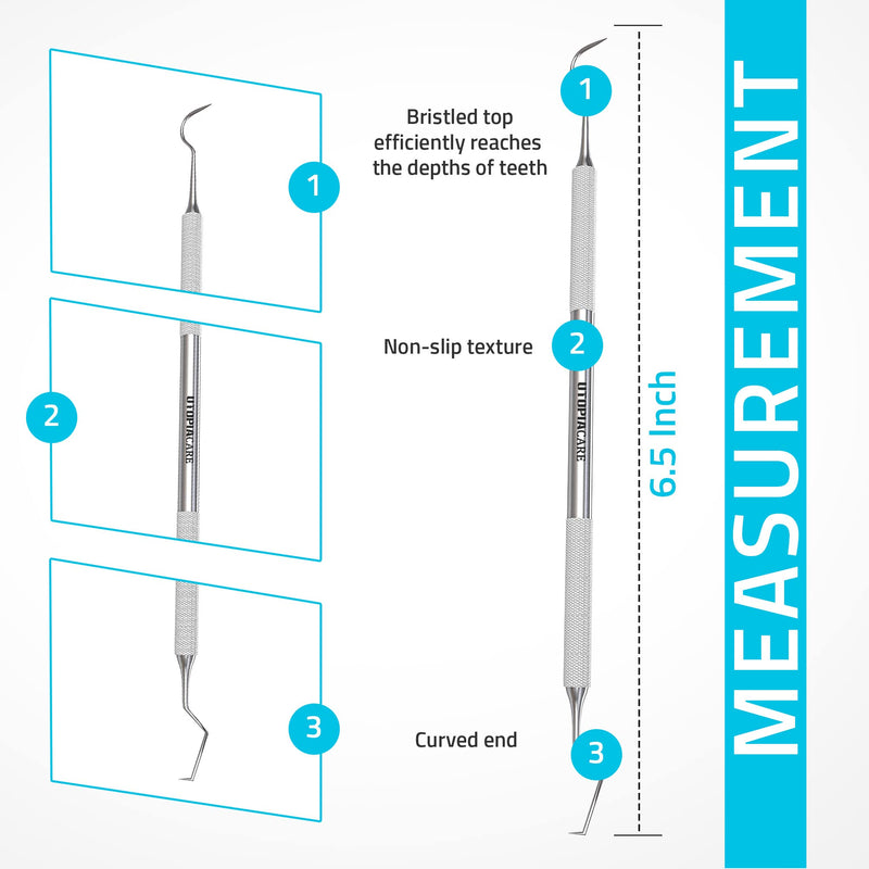[Australia - AusPower] - Utopia Care Professional Dental Tartar Scraper Tool - Dental Pick, Double Ended Tartar Remover for Teeth, Plaque Remover, Tooth Scraper - (6.5 Inch, Silver 1) 
