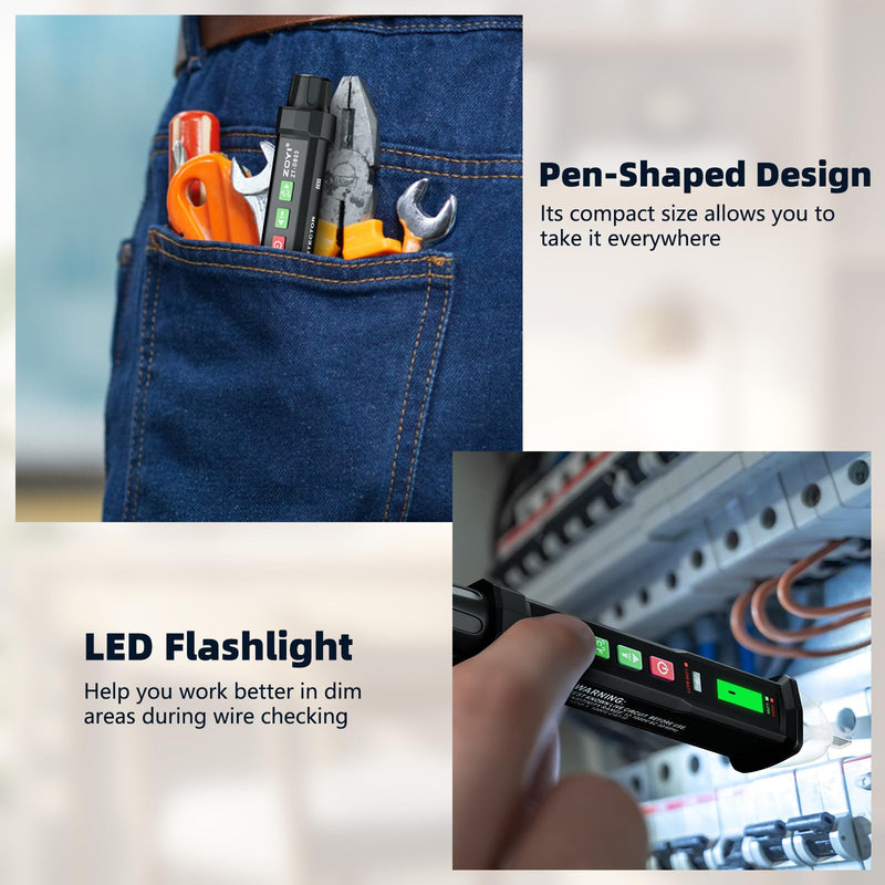 [Australia - AusPower] - Voltage Tester - 2024 Professional Electrical Tester with LED Light, Non Contact Voltage Tester with Temperature Display, Battery-Operated Electric Tester Pen, AC 12V/70V-1000V 