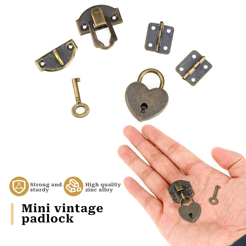 [Australia - AusPower] - 2 Set Antique Bronze Hasp Latch 27 X 30 mm Hasp Latch Mini Box Hinges and Love Locks with Keys Decorative Lock Buckle with Screws for Jewelry Wooden Box and DIY Crafts a 