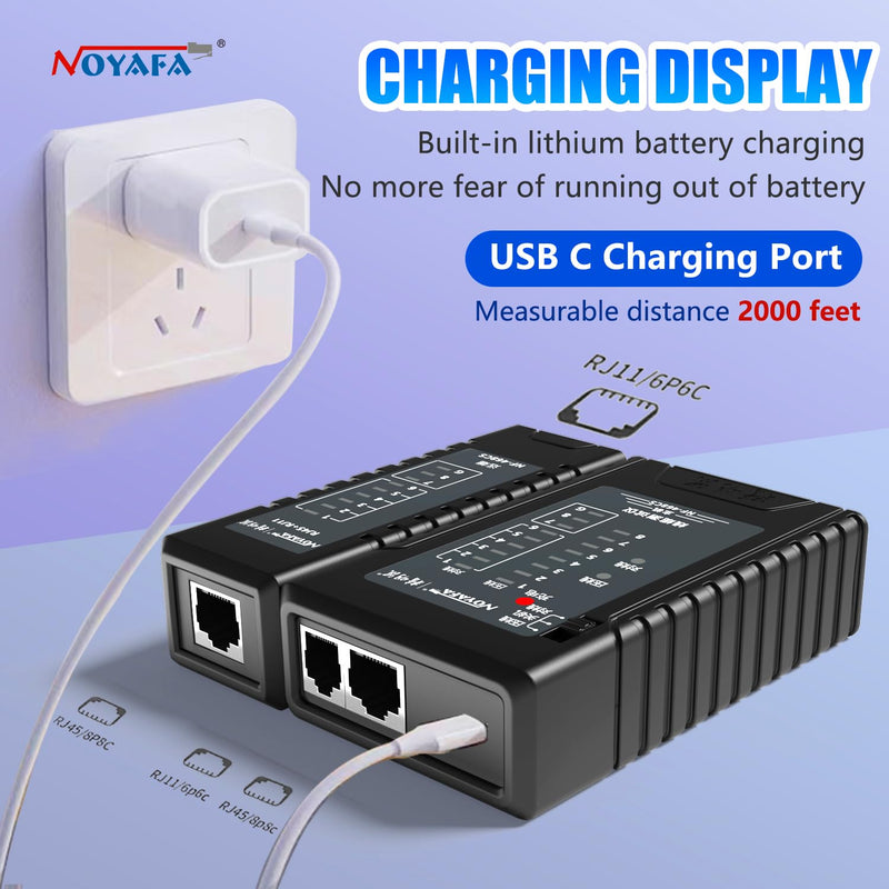 [Australia - AusPower] - NOYAFA Network Cable Tester for RJ45, RJ11, RJ12 /Cat5, Cat5e, Cat6, Cat6a, Cat7, Phone Line Cat3, Ethernet Tester, LAN Cable Test Tool (Black) Black 