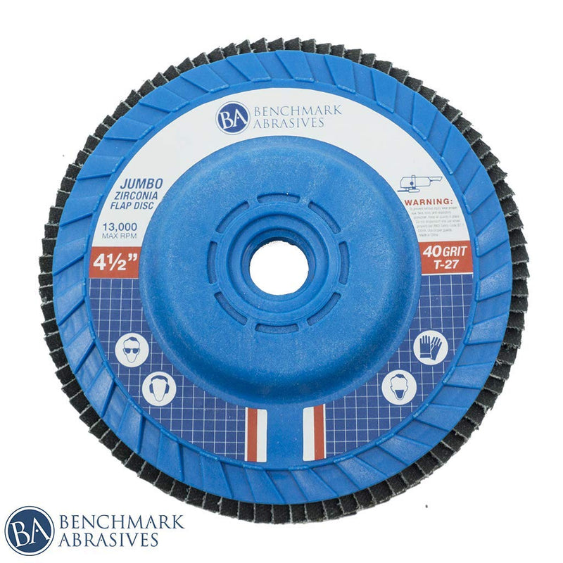 [Australia - AusPower] - Benchmark Abrasives 4.5" x 5/8"-11 Premium High Density Trimmable Zirconia Type 27 Flap Discs 4 1/2 for Angle Grinder, Sanding Discs, Finishing - Grinding Wheels 4 1/2 inch - (5 Pack) 40 Grit 