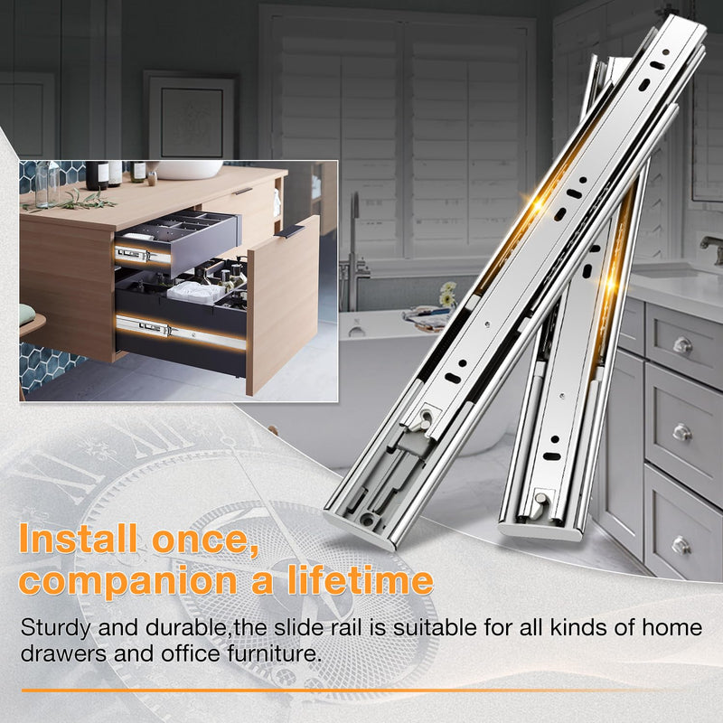 YENUO Stainless Steel Soft Close Drawer Slides Full Extension 10-24 Inch | Side Mount Heavy Duty Quiet Self Closing Cabinet Drawer Glides Rails 10–24 Inch for Kitchen Dresser Furniture Hardware 1Pair White-Stainless Soft Close 16 Inch 1