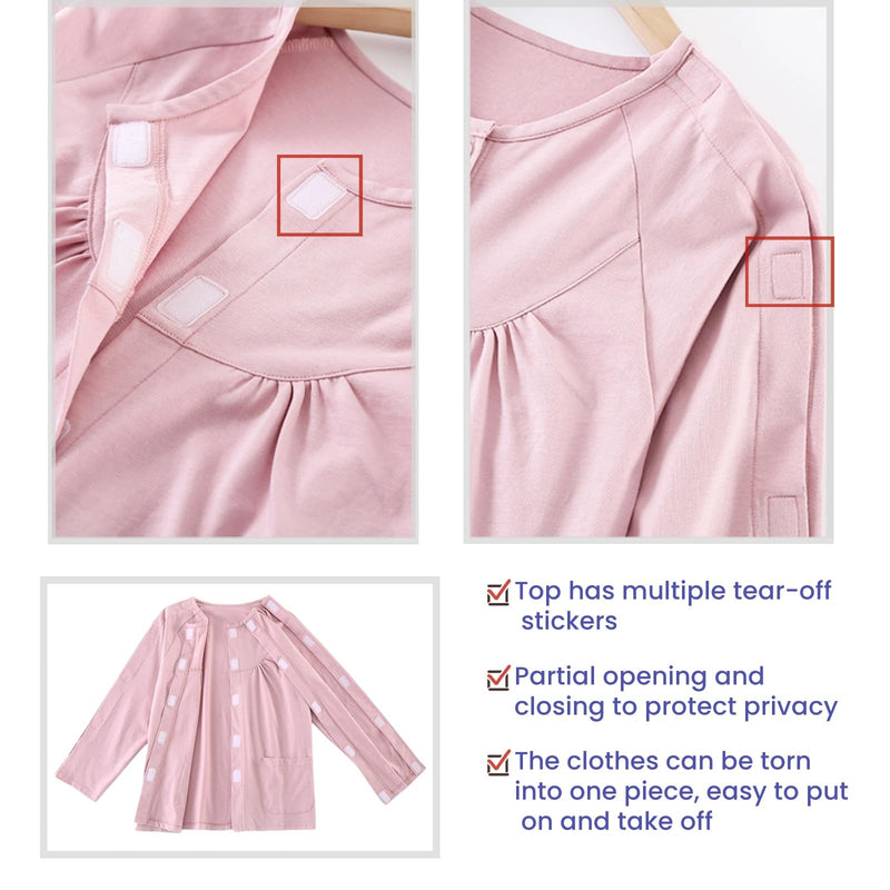 [Australia - AusPower] - Long-Sleeved Pajamas,Tear Away Bedridden Clothes,Suitable for Postoperative Care,Pink XX-Large Pink 