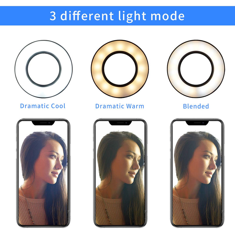 [Australia - AusPower] - Selfie Ring Light with Cell Phone Holder Stand for Live Stream/Makeup, LED Camera Lighting [3-Light Mode] with Flexible Arms Compatible with Cell Phones and Camera (Black) Black 