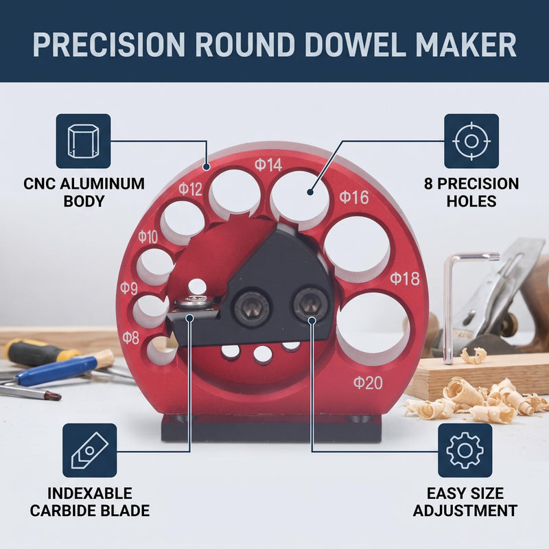 Round High Precision Dowel Cutter Aluminum Alloy with Carbide Blade 8 to 20 mm for Woodworking Dowel Making Drill Accessories