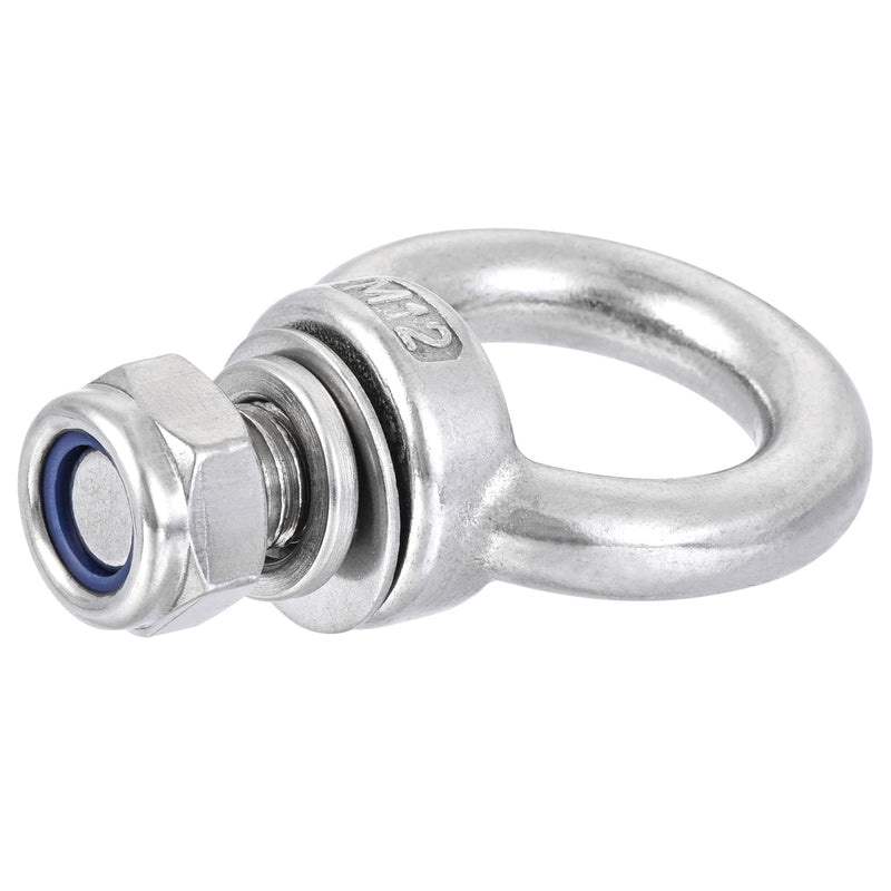 [Australia - AusPower] - uxcell Lifting Eye Bolt M12 x 20mm Male Thread with Hex Screw Nut Gasket Flat Washer for Hanging Securing Chain Wire Rope, 304 Stainless Steel, 2 Sets 