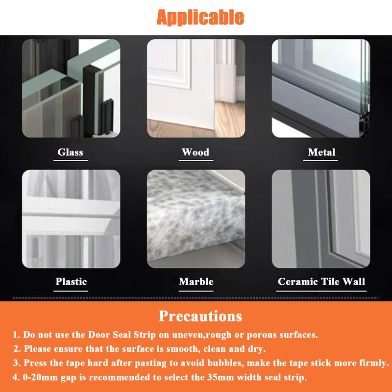 Upgraded 32.8FT Silicone Weather Stripping Door Seal, No Residue Glass Shower Door Seal Strip Under Door Draft Stopper Silicone Sealing Tape for Doors Windows Shower Glass Gap,Transparent,35MM 35 mm x 10 m