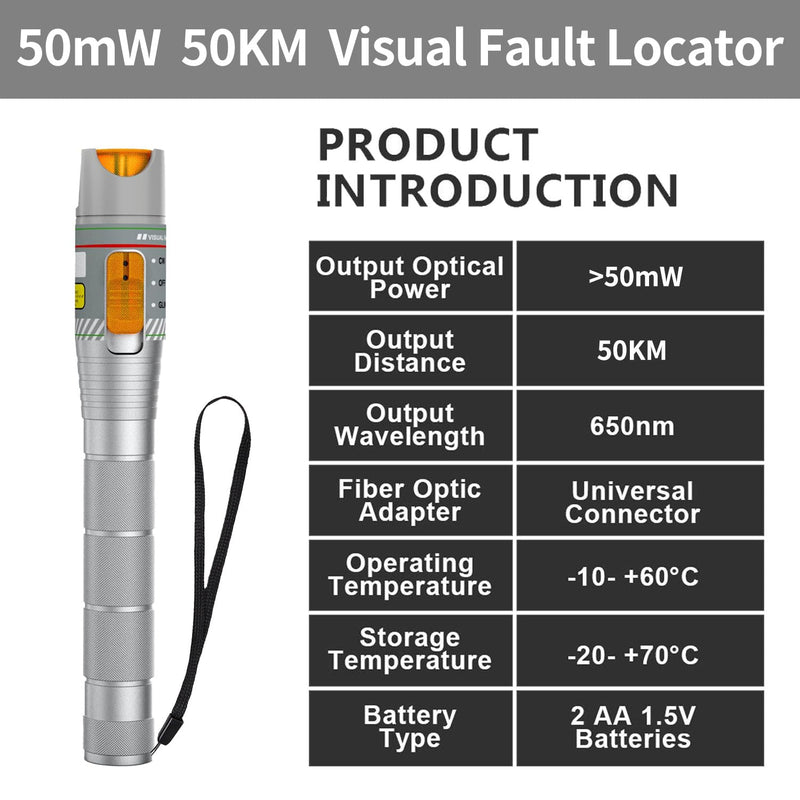 [Australia - AusPower] - toolco 2 Pack 50km Visual Fault Locator VFL Fiber Cable Tester with LC/FC/SC/ST Adapter, Fiber Optic Network Cable Test Kit with Light Source Testers (Aluminum) 2 Stück Visueller Fehlerdetektor 