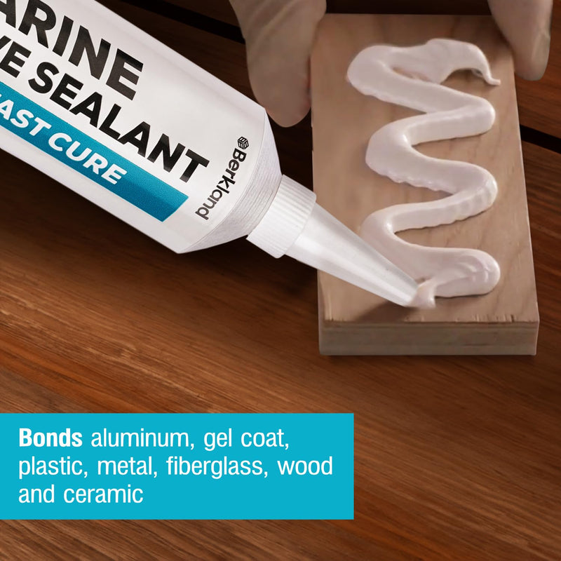 3 oz Marine Adhesive Sealant 4000/4200 Fast Cure UV (White) - Sem-Permanent, Flexible Bonding and Sealing - UV Resistant, above & below Waterline - Compare to 06560 and 05260 FC M - by Berkland