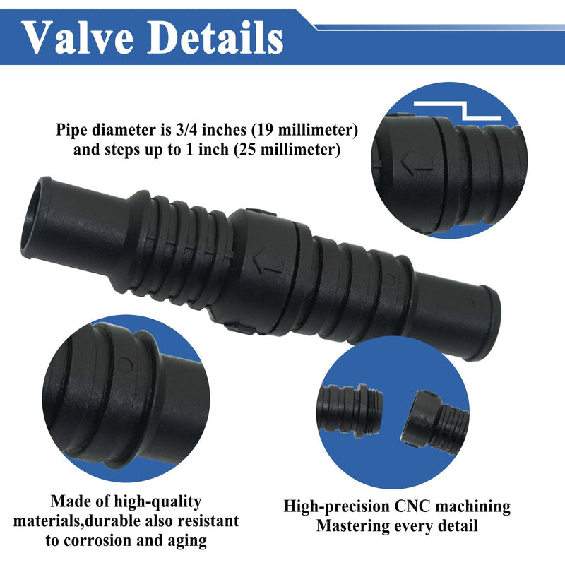3Pcs LV1219 Non-Return Inline Valve, Fits 3/4'' and 1'' Diameter, Stop Water Drain Back, Black