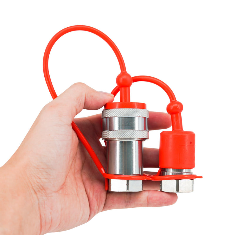 [Australia - AusPower] - 4sets 1/2 ISO A Hydraulic Coupler Male Dust Cap and Female Plug Cover,ISO A Pioneer Style Hydraulic Quick Disconnects Port Plug Cover Fittings,Red Cap with Retaining Ring Keeps Cap Connected to Hose 