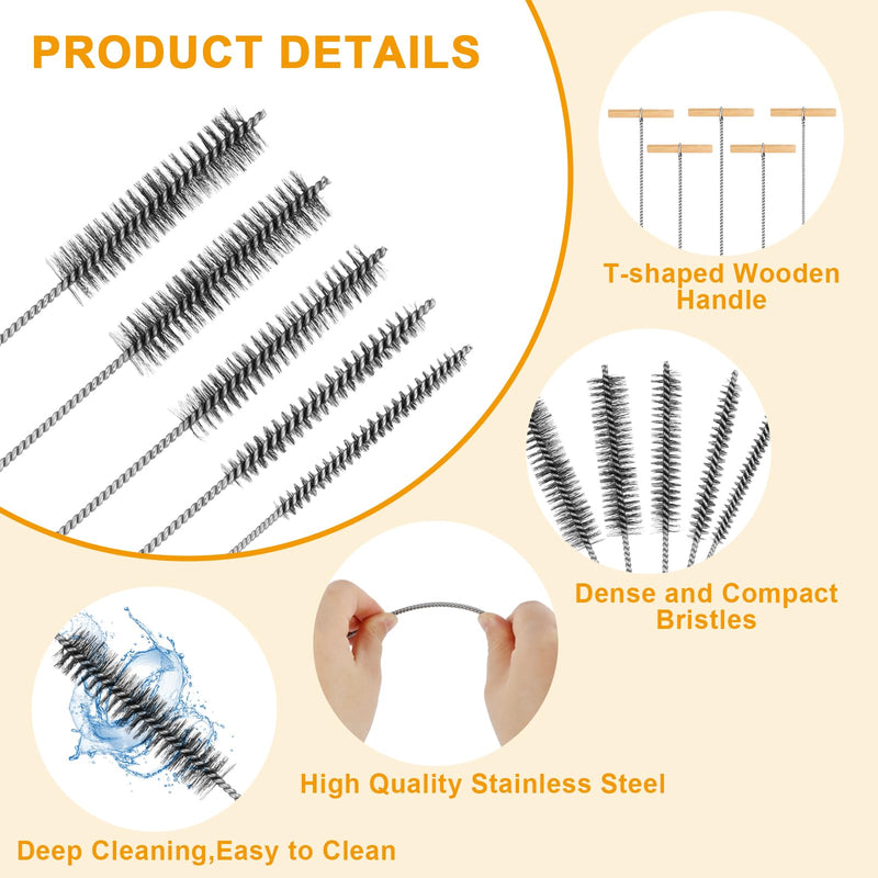 [Australia - AusPower] - 5 Piece Drill Hole Brush Set, 8 mm/12 mm/16 mm/20 mm/25 mm, T-Handle Tube Brush, Round Hole Brush, Cleaning Brush, Pipe Cleaner Brush for Impact Drills, Efficient Drill Hole Cleaning 