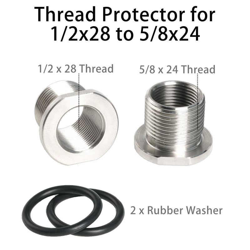 [Australia - AusPower] - 2 Pack Thread Adapters and Washers?1/2x28 to 5/8x24 Stainless Steel Thread Protector with Rubber Washer (Silver) Silver 