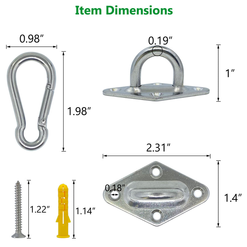 [Australia - AusPower] - 8 Pcs 304 Stainless Steel 2.31 Inches Pad Eye Hooks and 8 Pcs 304 Stainless Steel Snap Hooks,Screw Ceiling Hooks,Outdoors String Lights Hangers,Shade Sail Hardware with Screws Anchors 2.3 Inches Rhombus Pad Eye with Snap Hooks 