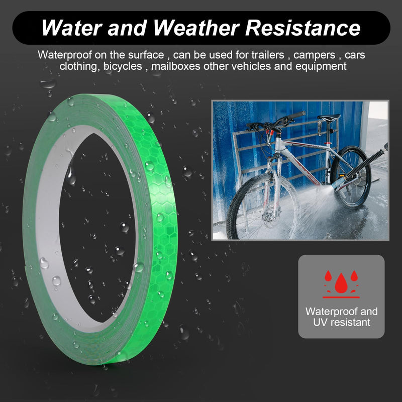 Green Reflective Tape 0.4 Inch x 33 FT Fluorescent Tape Waterproof for Outdoor DOT Auto Stickers for Bikes,Bicycles,Helmets,Trailers Green