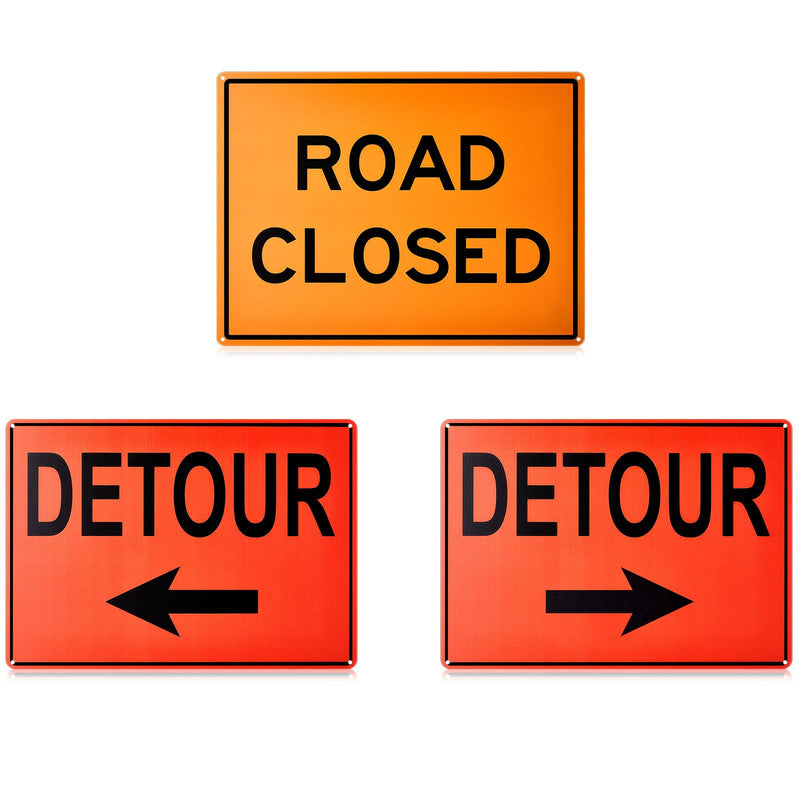 Marsui 3 Pcs Road Sign Kit Include 10” x 14” Right and Left Arrow Detour 12” x 16” Road Closed Sign for Construction Area Caution Danger Safety Security Warning Notice Traffic and Parking