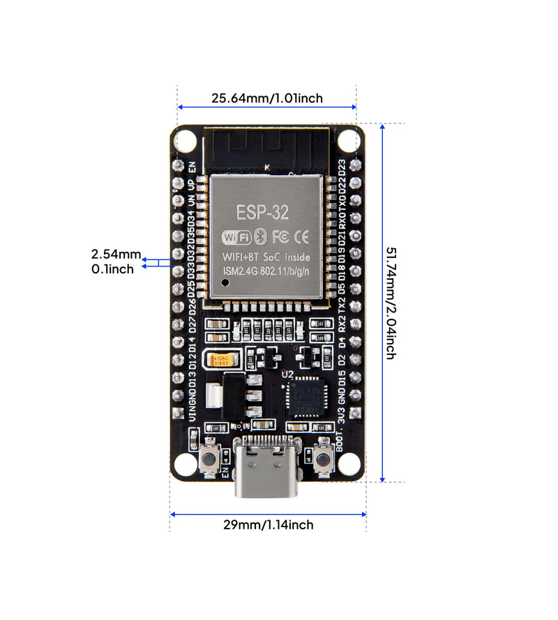 ELEGOO ESP-32 Board Pack of 3 USB-C Compatible with Arduino IDE | Development Board 2.4GHz Dual Mode WiFi + Bluetooth Dual Core Microcontroller Support AP/STA/AP+STA, CP2102 Chip