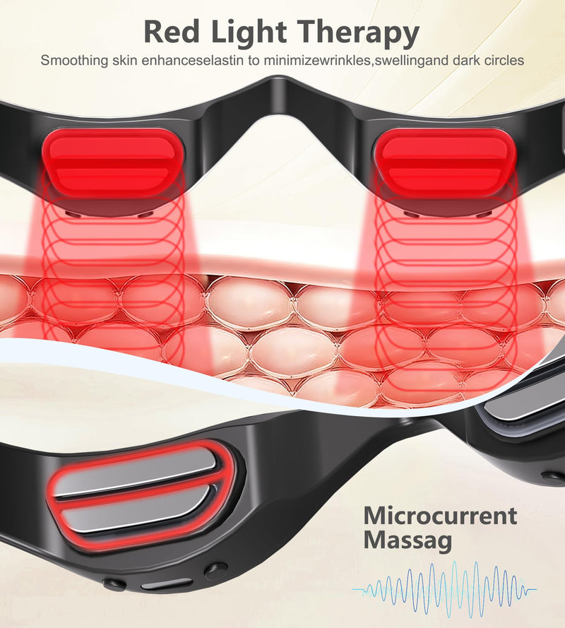 [Australia - AusPower] - Under-Eye Red Light Therapy Glasses, Rechargeable Therapy Device Microcurrent Eye Massager, Eyes Bag Remover for Dark Circles, Eye Bags & Wrinkles Black 